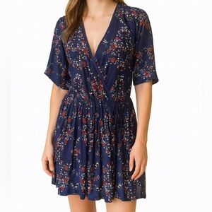 Band of Gypsies blue floral v neck dress